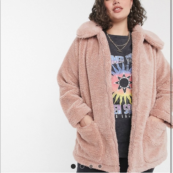 NWOT ASOS Threadbare teddy coat in light pink - Picture 2 of 4